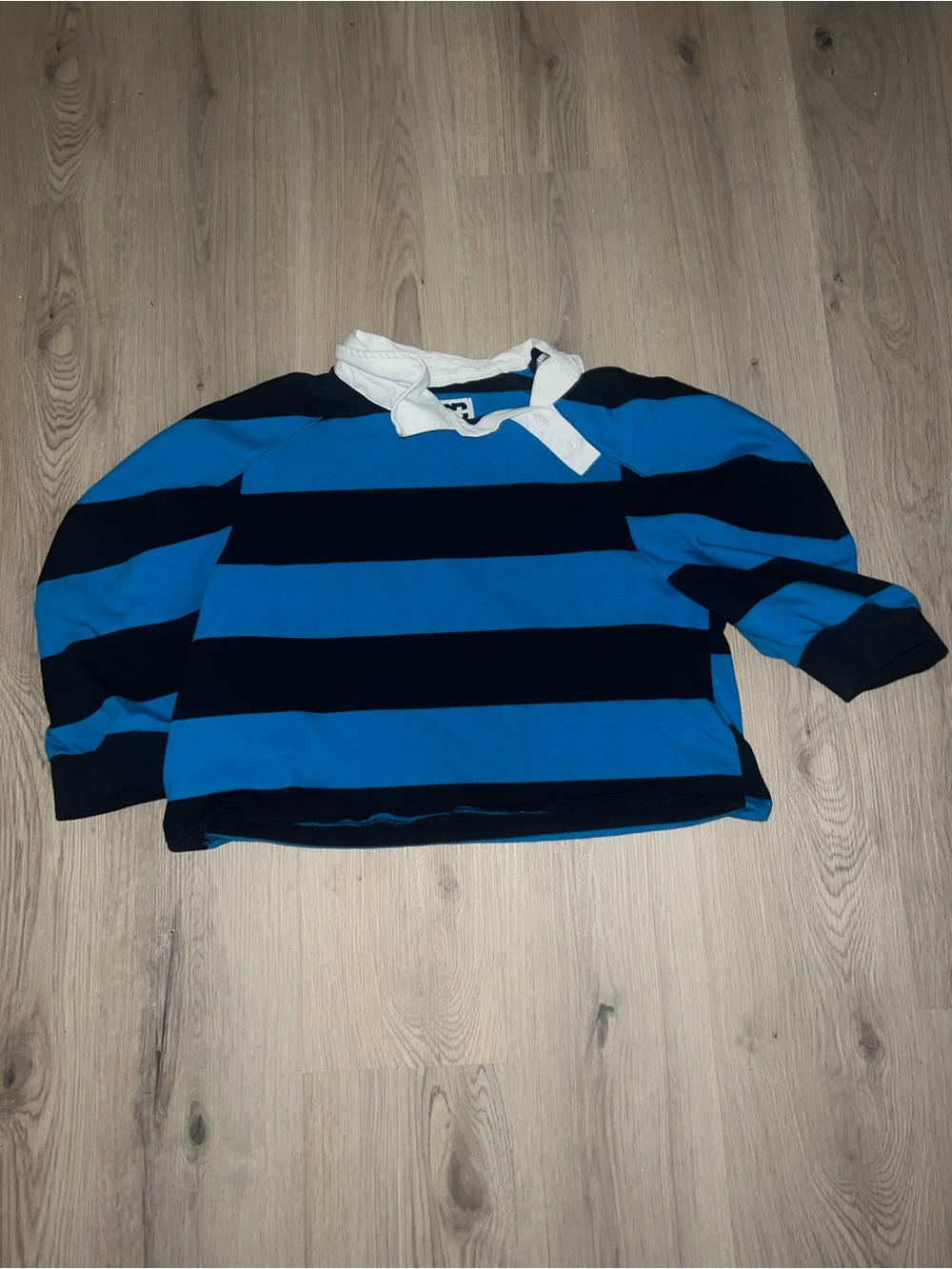 KBB by KAHLANA Striped Asymmetric Rugby Top Navy Blue M Cotton